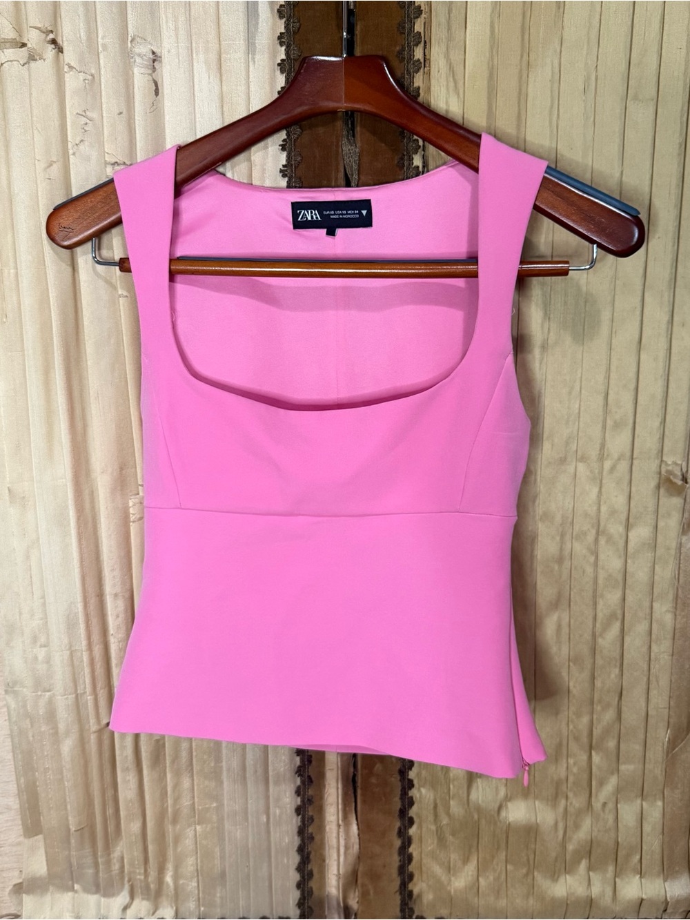 ZARA Bright Pink Square Neck Tank Top